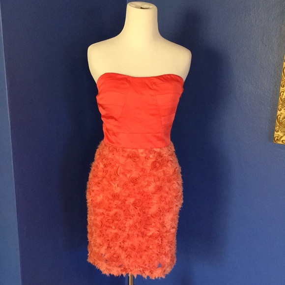 NWT bright coral strapless mini dress with rosettes - club party cosplay - Picture 6 of 17